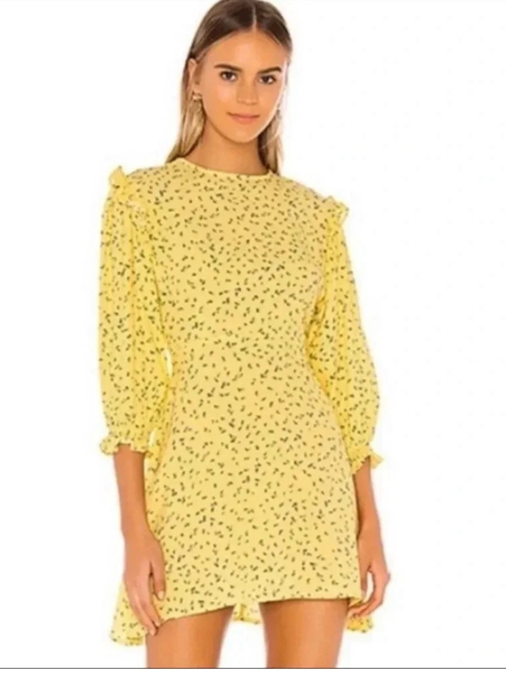 Faithfull the Brand Yellow Ditsy Floral Mini Dress
